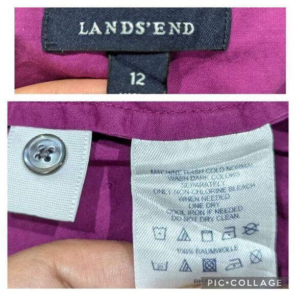 LANDS' END Purple Textured Polka Dot 1/2 Button Down Pullover Blouse Size 12 - Picture 9 of 9